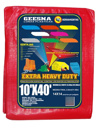 Lona Geesna Extra Heavy Duty (pesada) 10x40 Ft (3 X 12 M)