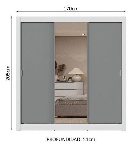 Ropero Closet Madesa 3 Puertas 1 Espejo Bg 01 Color Blanco/Gris