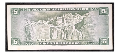 Perú Billete 5 Soles De Oro 1970 Exc Pick 99b Pachacutec