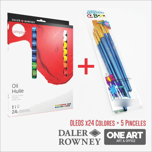 Set Oleos Daler Rowney Simply 12ml X 24 Colores + 5 Pinceles