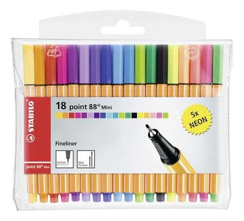 Fineliner Stabilo Point 88 Mini Cartera 18 Colores Surtidos,