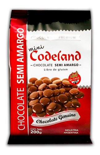 Chocolate Cobertura Codeland Semi-amargo Mini Medayon X 200g