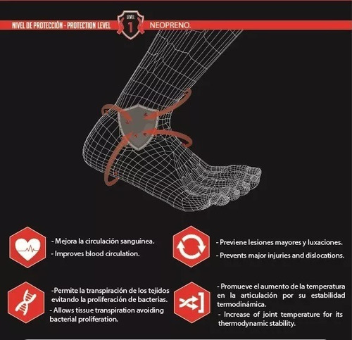 Tobillera Ortopédica Neopreno Reforzada K6 Fitness Nivel 1