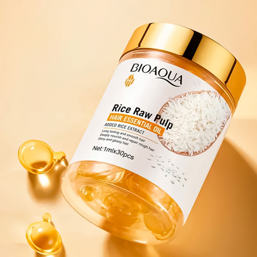 Bioaqua Cápsulas Capilares Reparadoras Rice Raw Pulp 30 Piezas, Nutre, Da Brillo Y Repara El Cabello Seco, Teñido O Maltratado