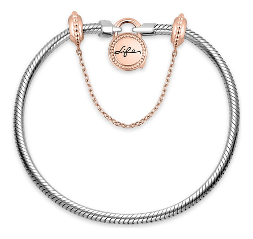 Pulseira Life Prata Fecho Cadeado Redondo Com Banho Ouro Ros Comprimento 24 Cm Cor Rosé Diâmetro 0 Cm