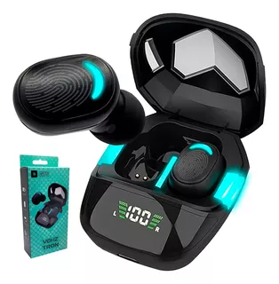 Fone De Ouvido Sem Fio Vohz Tron - Bluetooth 5.3 - Case Compacta Com Led E Mostrador Digital + Bag De Veludo (grave Potente)