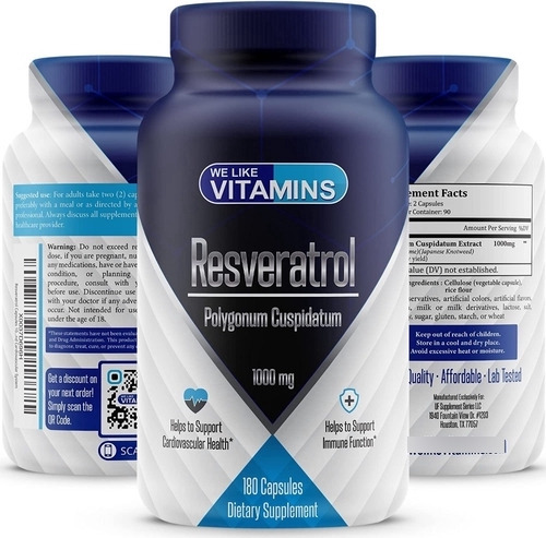 Resveratrol 1000 Mg Natural Antienvejecimiento 180 Cap