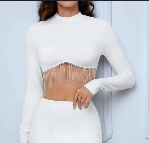 Crop top manga larga blanco hot sale