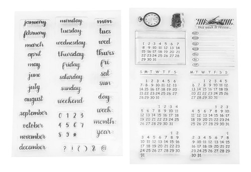 2 Sellos Transparentes, Calendario, Fecha, Semana, Mes,...