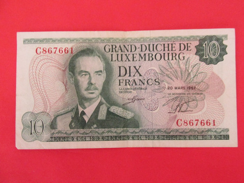 Antiguo Billete Luxemburgo 10 Francos Año 1967 Escaso