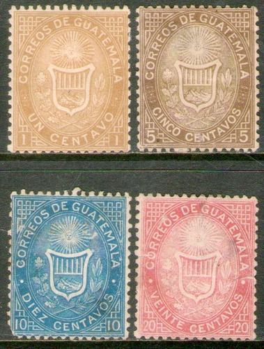 Guatemala 1° Emisión X 4 Sellos Nuevos Escudo De Armas 1871