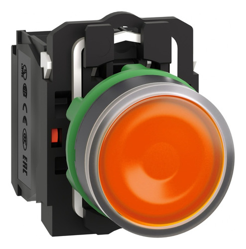 Botao 22mm Plastico Luminoso Led 24vca C Schneider Xb5aw35b5 Cor Laranja 24vca/cc