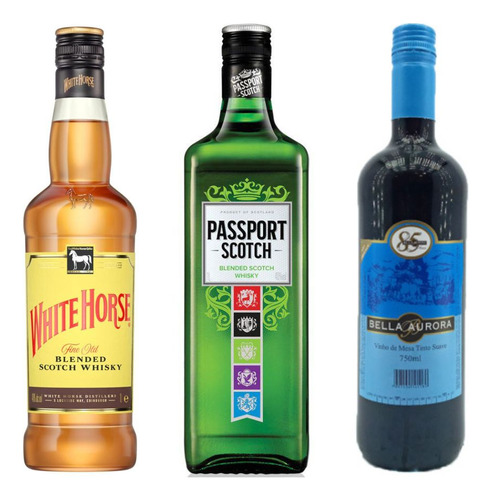 Whisky White Horse 1l + Passport 1l + Vinho Bella Aurora
