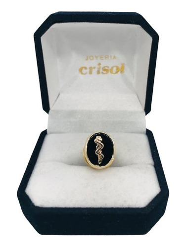 Pin De Oro 9k Sello Logo Medico Oro Fondo Ónix (s134)