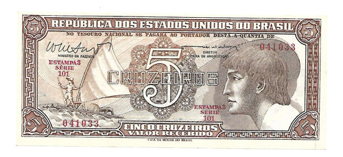 * C112 - 5 Cruz. 1962 - Cedula Do Índio Série 101 Fe *