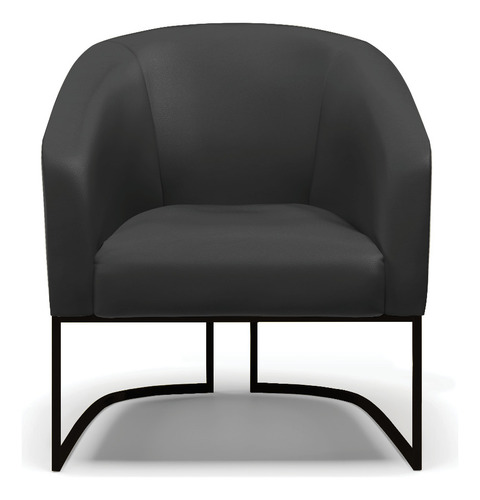 Poltrona Stella Corino Base Metálica Industrial Preto