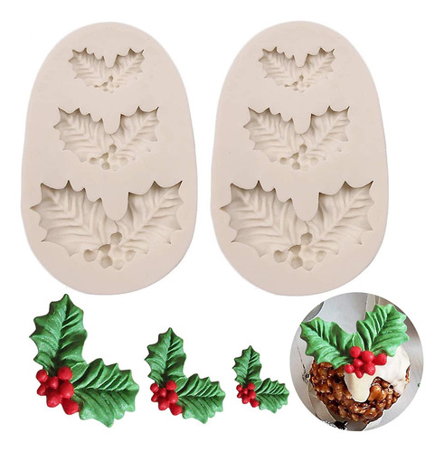 2 Pcs Hojas De Acebo De Navidad Molde De Silicona Molde De