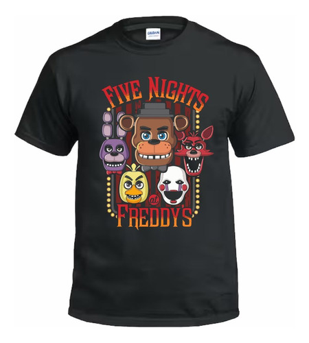 Remeras Negras Five Night At Freddy´s 100% Algodón - Stock