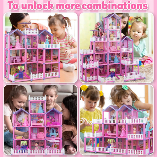 (13 Habitaciones) 292 Pcs Dollhouse Building Builing, Pink P