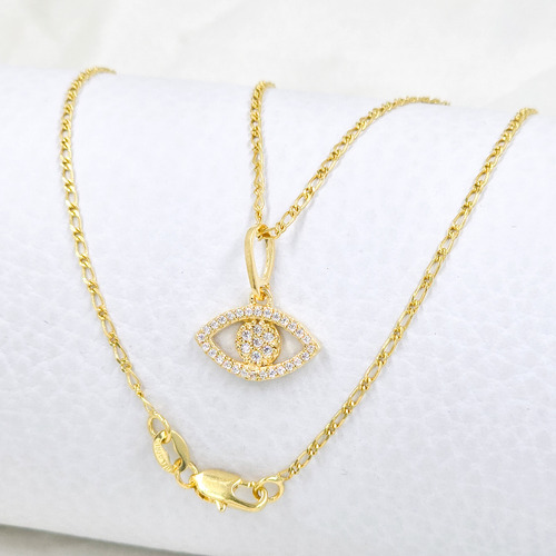 Conjunto Cadena Tejido 1x1 Y Dije Ojo Turco Oro Laminado 18k