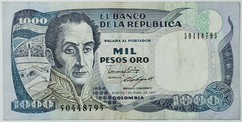 Billete 1000 Pesos 01/ene/1987 Colombia Vf-xf Ibb