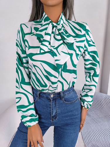 Top Camisero Elegante A Rayas De Manga Larga Con Lazo Torcid