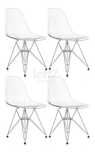 4 Cadeiras Acrílicas Eames Eiffel Transparente Incolor