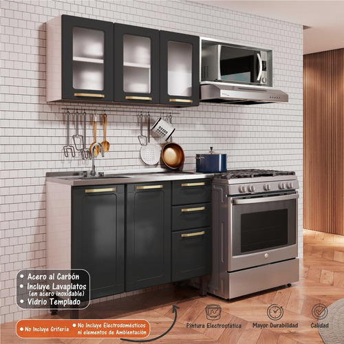 Imagen 3 de 3 de Cocina Integral 1.65m Con Lavaplatos Izquierdo Bertolini