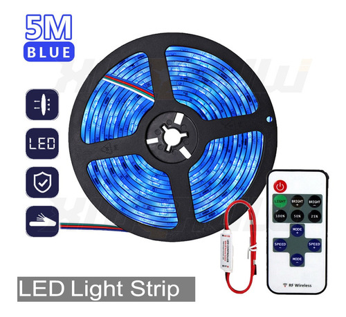 1 Tira De Luz Led Azul De 5 M Impermeable Para Coche, Camión