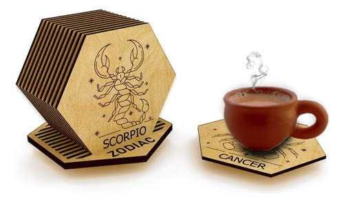 Posavasos Individuales Madera Zodiaco Signo Horoscopo