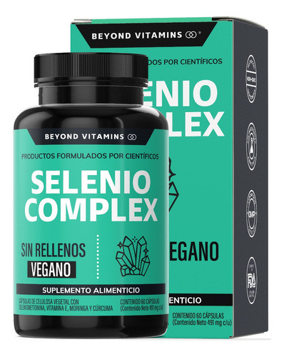 Selenio | Seleniometionina 240mcg Fortalecido Con Vitamina E, Moringa Y Cúrcuma | 100% Vegano Beyond Vitamins | Sin Sabor | 60 Cápsulas