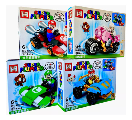 Rompecabezas 3d Bloques Super Mario Kart 8 4 Carros Princesa