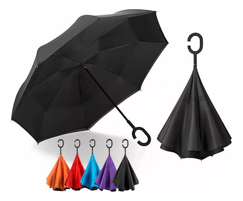 Paraguas Sombrilla Manos Libres Invertido Con Doble Forro Color Negro