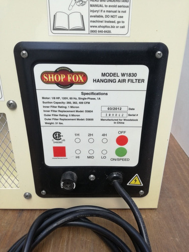 Filtro Purificador De Aire Shop Fox W1830 Para Carpinteria (Usado)