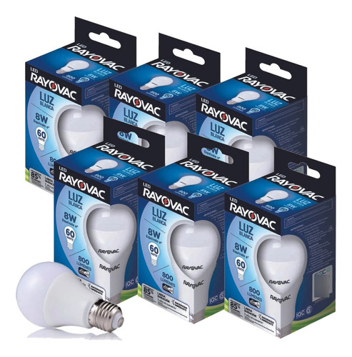 Lampara Led 8w Luz Blanca Rayovac 800lm Pack 6un