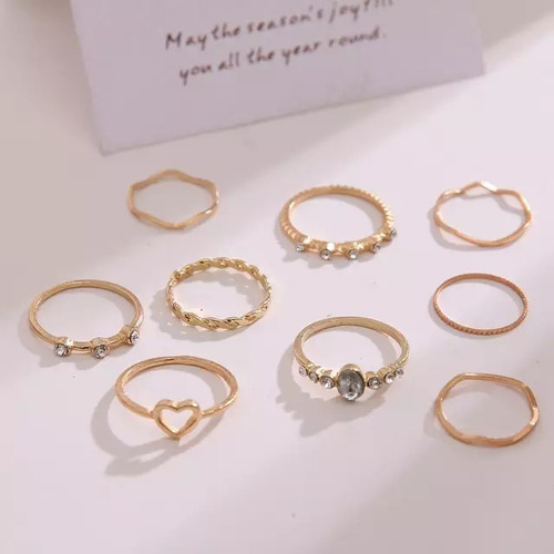 Set Conjunto Anillos Minimalista Liso Dorado