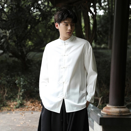 Camisa Tradicional Hanfu Para Hombre, Camisa Tipo Tanga De A