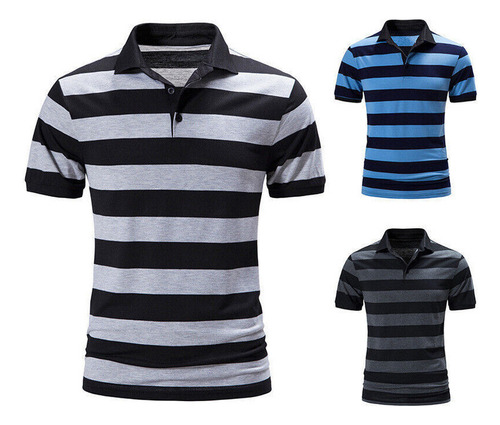 Playera Tipo Polo Estampada A Rayas Para Hombre 2024