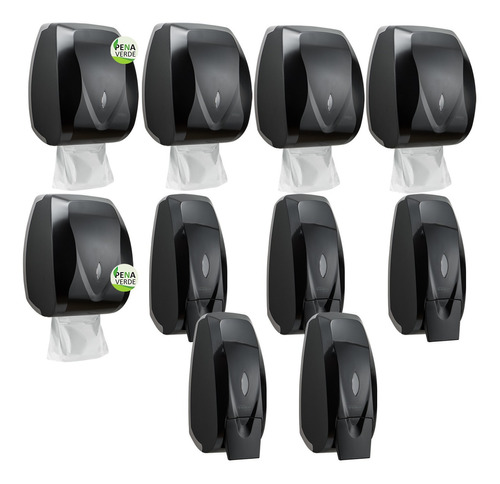 5 Dispense Papel Toalha + 5 Saboneteira Velox Premisse Preto