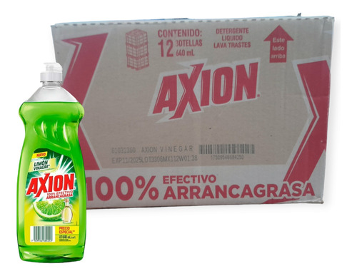 Lavatrastes Axion Limón Y Vinagre 640ml Caja X12 Pzas