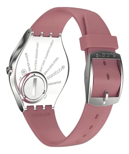 Reloj Swatch Mujer Monthly Drops Rose Moire Syxs135 Color De La Malla Rosa Color Del Bisel Gris Color Del Fondo Rosa