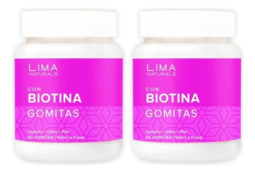 Gomitas Con Biotina 60 Un Sabor Fresa - Pack 02 Frascos