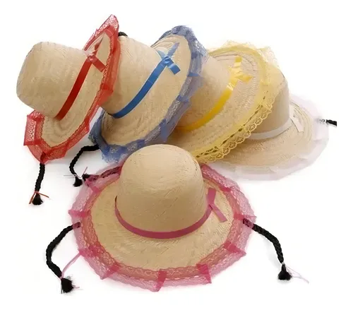 comprar Kit 10 Chapéu De Palha Com Trança E Renda Inf. Festa Junina Cor Sortidos
