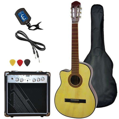 Guitarra Electrocriolla Zurdo C/ Corte Amplificador 10w Pack