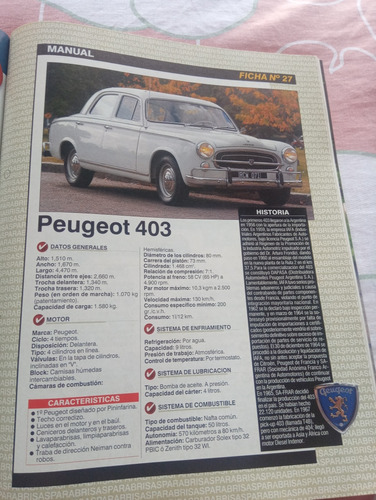 Revista Parabrisas 296junio 2003 Ficha Tec. Peugeot 403.leer