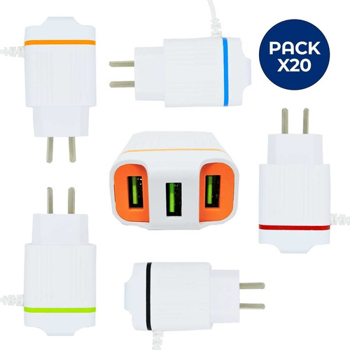 Pack X 20 Cargador Celular Micro Usb 3.1a + 2 Salidas Usb  