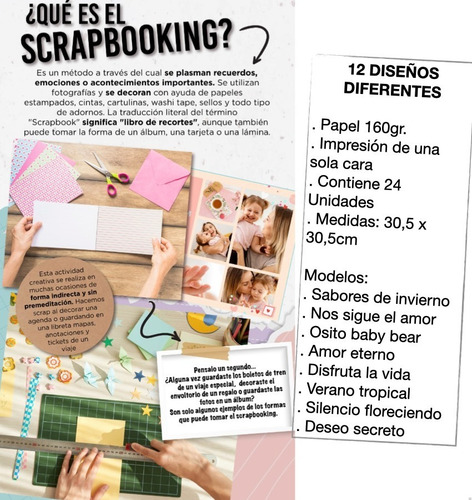 Imagen 3 de 10 de Papel Scrapbooking Estampado Decoración Álbum X 24u De 30x30