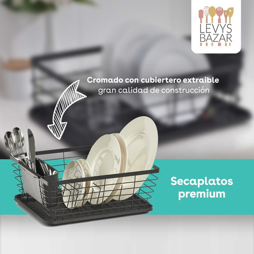 Secaplatos Escurridor Platos Cubiertos Con Bandeja Negro