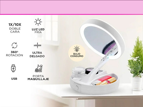 Imagen 3 de 6 de Espejo Aumento Facial Maquillaje Regulable Lucesled Compacto