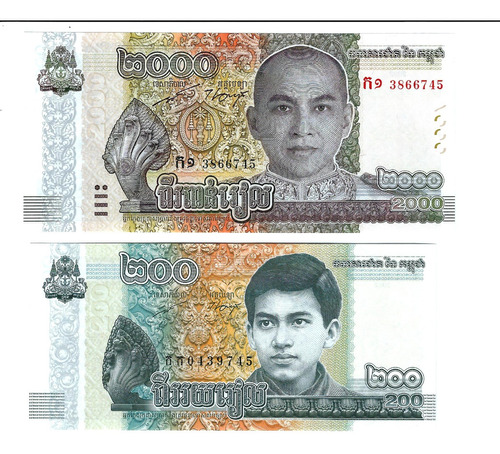 Camboya - 2 Billetes 200 / 2000 Riels 2022 - Unc